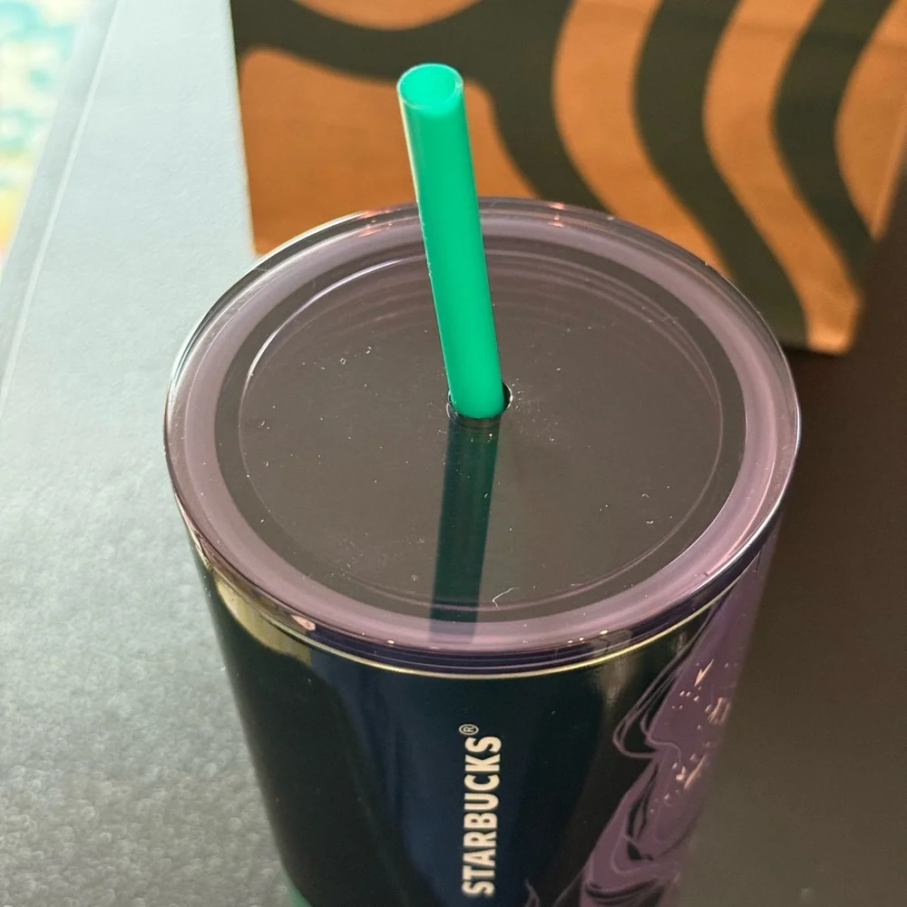 Starbucks Green and Purple Mermaid Tumbler with Straw NWT